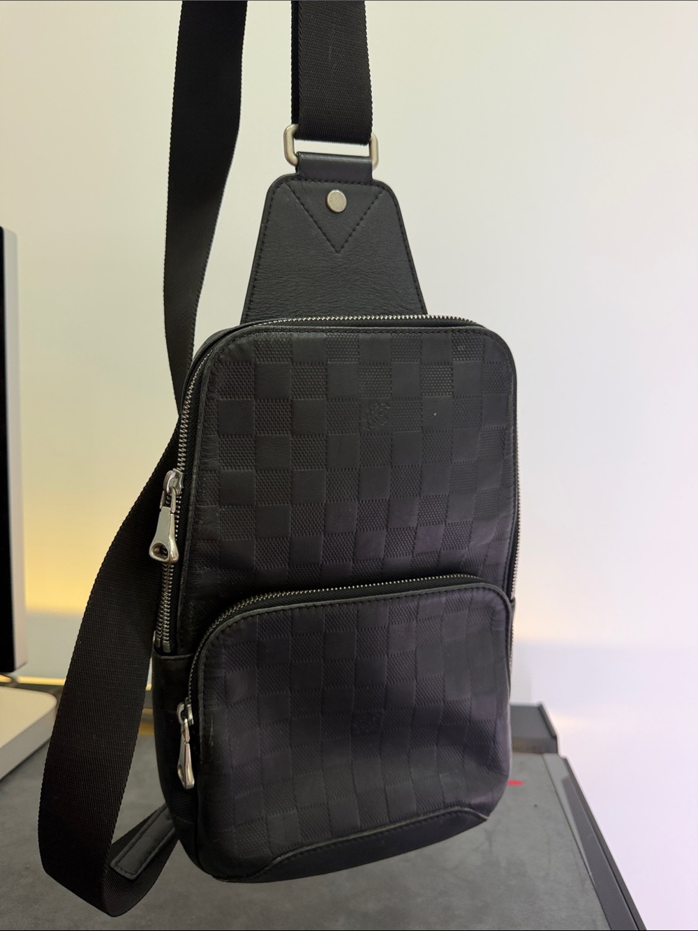 Black Checkered Men's Crossbody Sling Bag
